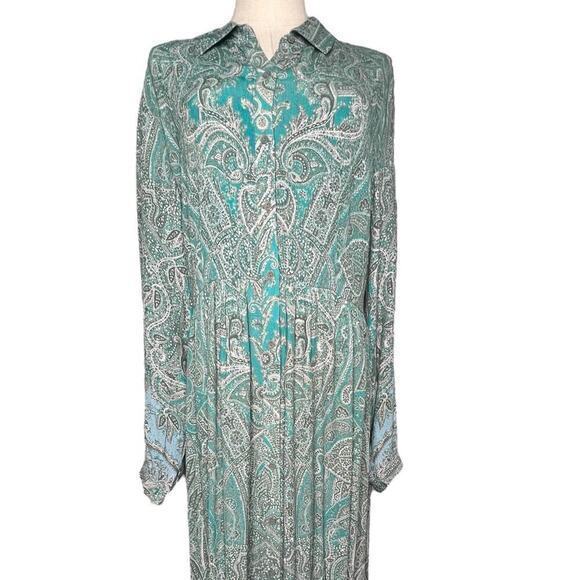 Soft Surroundings Aqua Scroll Design Button Up Dress Adair Dress Size L… - Picture 4 of 14